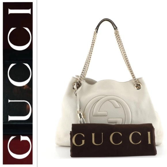 gucci Handbags - RARE🔥GUCCI soho ivory gold double chain leather bag